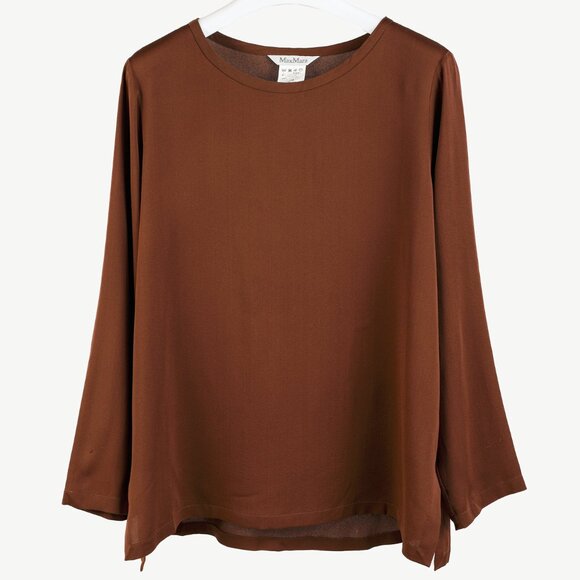 Max Mara Brown Silk Long-Sleeve Blouse - Picture 1 of 7